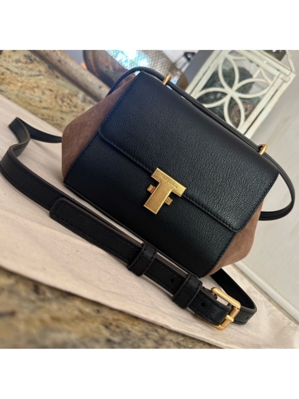 New Tory Burch Juliette Black Leather Brown Suede Women's Mini Bag
